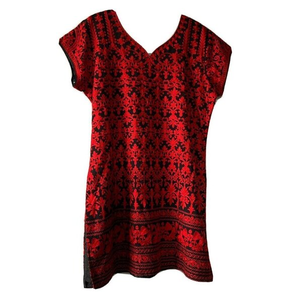 red black embroidered tunic short sleeve size 44 - Picture 1 of 5